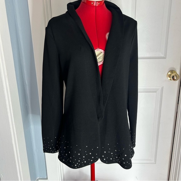 💎Shien Black Women's Jacket with Rhinestone Hem and cuffs - Picture 2 of 7